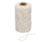 PATIKIL 100m Butcher String Twine, 2mm Cotton Bakers Decorative Twine String Rope Cord for Gift Wrapping Arts Crafts Party Kitchen Gardening, Gold White