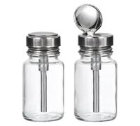 PATIKIL 100ML Alcohol Dispenser Bottle, 2 Pcs Round Stainless Steel Flip Cover Pump Dispenser Bottle with Metal Pipe for Nail Polish Makeup Remover