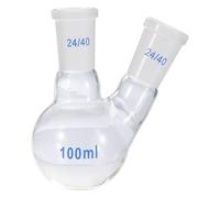 PATIKIL 100ml Boiling Flask, 3.3 Borosilicate Glass 2 Neck Round Bottom Flask Heavy Wall with 24/40 Standard Taper Outer Joint for Laboratory, Clear