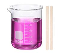 PATIKIL 100ml Glass Beaker, Measuring Glass Beaker Graduated Borosilicate Lab Cups Mug Low Form Heat Safe Transparent with 50pcs Wood Sticks for Laboratory Science Kitchen Liquids