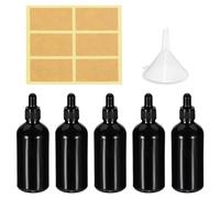 PATIKIL 100ml Glass Dropper Bottle, 5Pcs Graduated Leakproof Eye Dropper Essential Oils Sample Liquid Perfume Container with Labels Funnel for Storage Home Travel, Black