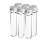 PATIKIL 100ml Plastic Test Tubes with Screw Caps, 6Pcs 160x33mm Tubes for Scientific Party Decoration Candy Bead Storage Bath Salt Lab Use, Silver Tone