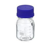 PATIKIL 100mL Reagent Media Bottle, 1Pcs Round Graduated Glass Storage Bottle Blue Screw Cap for Chemistry Lab Universities Home, Clear