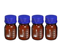PATIKIL 100mL Reagent Media Bottle, 4Pcs Round Graduated Glass Storage Bottle Blue Screw Cap for Chemistry Lab Universities Home, Amber