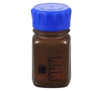 PATIKIL 100ml Thickened Media Storage Bottles,1 Pcs PP Plastic Graduated Bottle with Blue Screw Cap for Lab Water Reagent Liquids, Brown(Square)