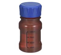 PATIKIL 100ml Thickened Media Storage Bottles, PP Plastic Graduated Reagent Bottle with Blue Screw Cap Leakproof for Lab Water Reagent Liquids, Brown(Round)