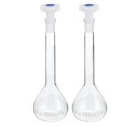 PATIKIL 100ml Volumetric Flask, 2Pcs 3.3 Borosilicate Glass Graduated Volumetric Measuring Flask with Plug Cap Tolerance 0.1ml for Lab Experiment, Clear