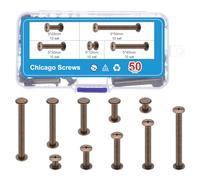 PATIKIL 100Pcs Chicago Screws, M5 x 10/20/30/40/50mm Plated Chicago Screw Phillips Binding Post Screw Rivets for Leather Belt Scrapbook, Red Bronze