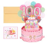 PATIKIL 100th Birthday Card, Pop-Out Birthday Card Funny Happy Birthday Card Sweet 3D with Greeting Card and Envelope for Women Girl Boy Mom Gift Best Friend Decoration, Pink