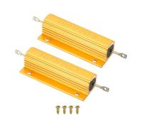 PATIKIL 100W 2 Ohm Aluminum Shell Resistor with Screws, 2 Set Aluminum Housing Resistor Housed Case Wirewound Resistors Screw Tap Power Resistor, Golden