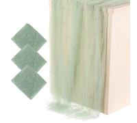 PATIKIL 10Ft Pearl Table Runner, 3Pcs Sheer Tulle Fabric Lace Tablecloth Chiffon Wedding Table Cloth for Bridal Shower Birthday Party Dessert Arch Veil Decor, Light Green (63x120inch)