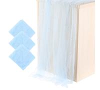 PATIKIL 10Ft Pearl Table Runner, 3Pcs Sheer Tulle Fabric Lace Tablecloth Chiffon Wedding Table Cloth for Bridal Shower Birthday Party Dessert Arch Veil Decor, Light Blue (63x120inch)