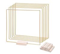 PATIKIL 10Inch Metal Floral Hoop with Stand, 6 Pcs Square Macrame Dream Catcher Ring for Party Table Centerpiece Wedding Decor Wall Hanging Crafts, Gold
