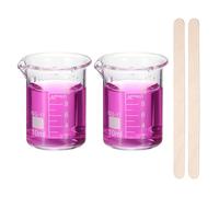 PATIKIL 10ml Glass Beaker, 2 Pack Measuring Glass Beaker Graduated Borosilicate Lab Cups Mug Low Form Heat Safe Transparent with 50pcs Wood Sticks for Laboratory Science Kitchen Liquids