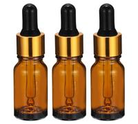 PATIKIL 10ml Glass Dropper Bottle, 3Pcs Leakproof Golden Cap Essential Oils Sample Liquid Perfume Container with Eye Dropper for Storage Home Travel, Amber