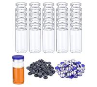 PATIKIL 10ml Glass Vials, 200pcs Glass Vial Small Glass Vials Empty Sample Bottle Mini Clear with Caps Seal Rubber Stopper Injection Port for Lab Injection Plants Essential Oil Transparent