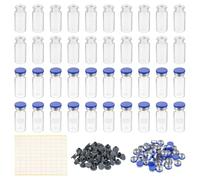 PATIKIL 10ml Sample Vials, 100 Pack Lab Empty Vials with Butyl Rubber Stopper Crimp Top Caps and Labels Borosilicate Glass Vial, Clear