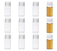 PATIKIL 10ml Small Clear Glass Bottles, 12Pcs Mini Vials with Aluminum Lids Tiny Jars for Aromatherapy Fragrance Cosmetic Oils Lab Perfumes Storing Beads, Silver