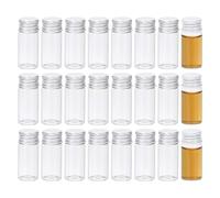 PATIKIL 10ml Small Clear Glass Bottles, 24Pcs Mini Vials with Aluminum Lids Tiny Jars for Aromatherapy Fragrance Cosmetic Oils Lab Perfumes Storing Beads, Silver
