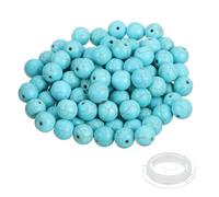 PATIKIL 10mm Blue Turquoise Beads, 100 Pcs Round Natural Gemstone Smooth Stone Beads Turquoise Genuine Stone for Bracelet Necklace Jewelry Making DIY
