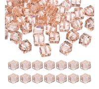 PATIKIL 10mm Crystal Glass Cube Beads, 50 Pcs Square Glass Beads Loose Glass Beads for Multi Cord Bracelet Jewelry Making Necklace Earrings Decorations, Pink