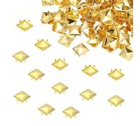 PATIKIL 10mm Metal Studs Spots 200Pcs Square Claw Beads Nailhead Rivets Spike Studs for Leather Craft Clothes Belt Bag Shoes, Gold