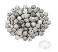 PATIKIL 10mm Natural Stone Beads, 100pcs Loose Round Gemstone Genuine Real Stone Spacer Crystal Beads with Crystal Stretch Cord for Jewelry Making DIY Charm Bracelets, Pale Green