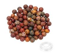 PATIKIL 10mm Natural Stone Beads, 100pcs Loose Round Gemstone Genuine Real Stone Spacer Crystal Beads with Crystal Stretch Cord for Jewelry Making DIY Charm Bracelets, Red Black