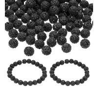 PATIKIL 10mm Rhinestone Beads, 100pcs Clay Rhinestone Beads Disco Ball Beads Diamond Spacer Beads Crystal Sparkle Shiny Round Bulk for Making Pens Crafting, Black