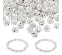 PATIKIL 10mm Rhinestone Beads, 100pcs Clay Rhinestone Beads Disco Ball Beads Diamond Spacer Beads Crystal Sparkle Shiny Round Bulk for Making Pens Crafting, White