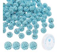 PATIKIL 10mm Rhinestone Clay Beads for Jewelry Making, 120 Pack Round Ball Polymer Clay Crystal Charm Beads with Elastic String for Craft Decor Necklace Chain Bracelets DIY, Sky Blue