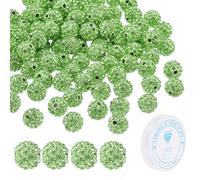 PATIKIL 10mm Rhinestone Clay Beads for Jewelry Making, 120 Pack Round Ball Polymer Clay Crystal Charm Beads with Elastic String for Craft Decor Necklace Chain Bracelets DIY, Light Green