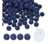 PATIKIL 10mm Rhinestone Clay Beads for Jewelry Making, 120 Pack Round Polymer Clay Crystal Charm Beads with Elastic String for Craft Decor Necklace Chain Bracelets DIY, Navy Blue
