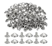 PATIKIL 10mm Spike Rivets, 100 Sets Round Studs Rivet Rapid Punk Spikes Leathercraft Decoration for Rock Nailheads Clothing Belts Bags Shoes, Silver Tone