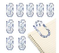 PATIKIL 10Pack Acrylic Paper Clip, 1.97 x 3.94 Inch Flower Pattern Huge Sublimation Paper Clip Bookmarks with Card for Office Holders Envelope DIY Crafts Gifts Home, Cyan