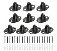 PATIKIL 10Pcs 304 Stainless Steel Ceiling Hooks, Oval Pad Eyes Plate Metal Wall Mount U Ceiling Hook with Screws for Hanging Ropes Post Queue Line Barrier, Black