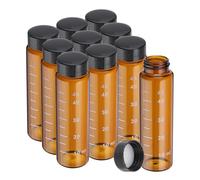 PATIKIL 10pcs 50ml Small Brown Glass Vials with Black Screw Cap, Borosilicate Glass Graduated Sample Bottles for Solid Liquid Powder Storage
