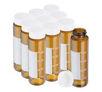 PATIKIL 10pcs 50ml Small Brown Glass Vials with White Screw Cap, Borosilicate Glass Graduated Sample Bottles with Writing Label for Solid Liquid Powder Storage