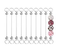 PATIKIL 10pcs Beadable Keychain Bar, Beadable Keychains Blanks Beaded Keychain Bar Bulk Key Chain Rod Making Charm for Beads Jewelry Making DIY Focal Bead Crafts Backpack, Silver