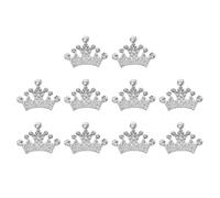 PATIKIL 10Pcs Crown Charms, 1.26" x 0.98" Mini Metal Rhinestone Crystal Crown Embellishments Bulk DIY Handmade Phone Case Clothes Decor Party, Silver Tone