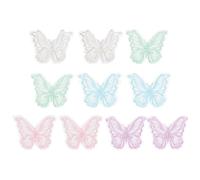 PATIKIL 10Pcs Embroidery Lace Butterfly Applique, 1.6"x2"Butterfly Sew Iron On Patch with Double Layer Organza Appliques for Clothing Wedding Dresses DIY Clothes Craft, Multicolor