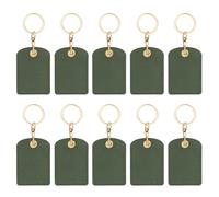 PATIKIL 10pcs Leather Keychain Blanks, 45mm Sublimation Keychain Blanks PU Leather Key Chain Bulk Keyring with Rings for Name Tag Dog Cat Collar Keys, Rectangular,Dark Green