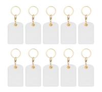 PATIKIL 10pcs Leather Keychain Blanks, 70mm Keychain Blanks PU Leather Key Chain Bulk Keyring with Rings for Name Tag Dog Cat Collar Keys, Rectangular,White