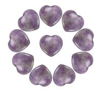 PATIKIL 10Pcs Natural Heart Shaped Crystal Stone, 1 Inch 1/4" Thick Mini Polished Love Gemstone Crystal, Pocket Rock Engraved Worry Stones for Women Gifts Meditation, Light Amethyst