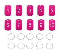 PATIKIL 10PCS Number Tags 1-10, Number Key Tags Aluminum Numbered Keychain Metal Rectangle with Key Rings for Organizer Field Sales Hangers Clothes Labels ID, Rose Red