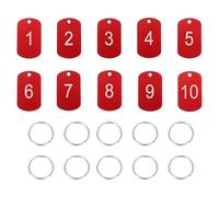 PATIKIL 10PCS Number Tags 1-10, Number Key Tags Aluminum Numbered Keychain Metal Rectangle with Key Rings for Organizer Field Sales Hangers Clothes Labels ID, Red