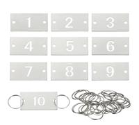 PATIKIL 10PCS Number Tags 1-10, Number Key Tags Stainless Steel Numbered Keychain Metal Sheet Plate with 2 Holes Key Rings for Plant Organizer Field Hangers Labels, Rectangle, Silver