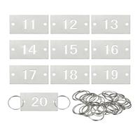 PATIKIL 10PCS Number Tags 11-20, Number Key Tags Stainless Steel Numbered Keychain Metal Sheet Plate with 2 Holes Key Rings for Plant Organizer Field Hangers Labels, Rectangle, Silver