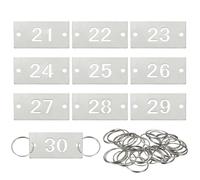 PATIKIL 10PCS Number Tags 21-30, Number Key Tags Stainless Steel Numbered Keychain Metal Sheet Plate with 2 Holes Key Rings for Plant Organizer Field Hangers Labels, Rectangle, Silver