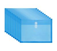 PATIKIL 10Pcs Plastic Envelopes with Button String Tie Closure, Letter A4 Size File Document Folders Envelopes for Home Work Office Organization, Blue